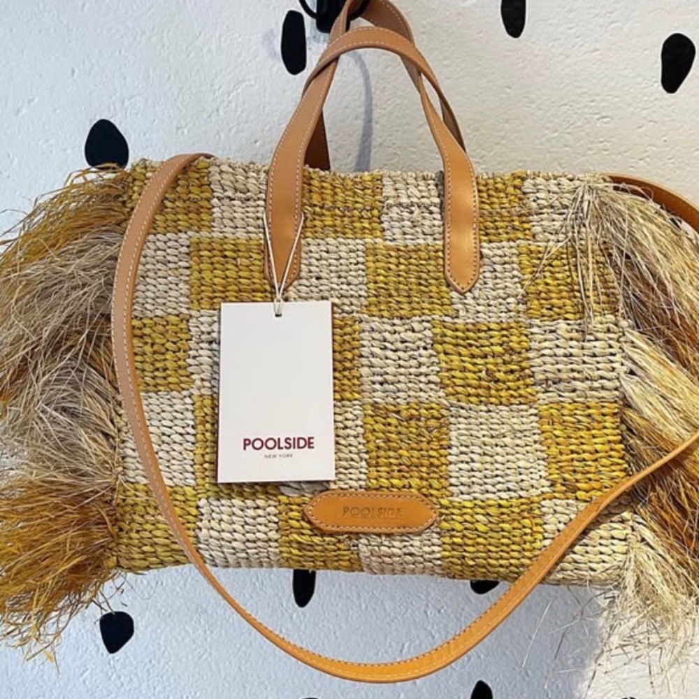 NWT POOLSIDE tropical fringe raffia tote bag
